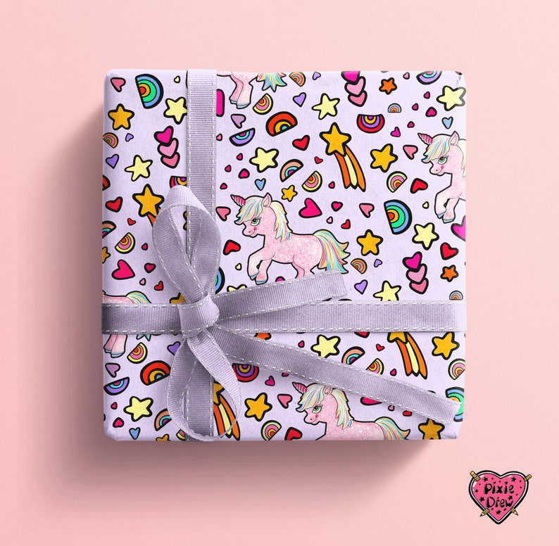 Unicorn Gift Wrap – Hand Drawn Unicorn Wrapping Paper – Cute Novelty Print Gift Wrap for Birthdays & Magical Gifts bild 6