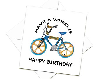 BMX Bike Birthday Card, Hand Drawn Illustration