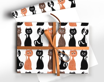 Happy Cats Wrapping Paper – Hand Drawn Cat Gift Wrap – Cute Kitty Illustration Paper for Birthdays & Cat Lovers - Pixiedrew