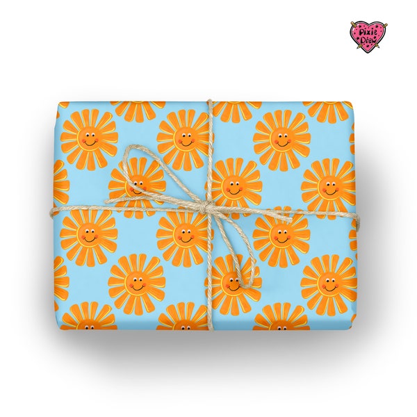 Sunshine Gift wrap, sun wrapping paper,  smiling sun gift wrap, smiley sunshine, happy novelty print gift wrap.