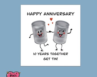 Tin Anniversary Card, Happy Tenth Anniversary Card With 2 Tins - Etsy