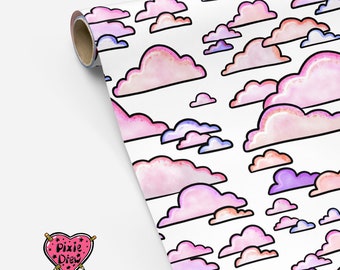 Fluffy Cloud Wrapping Paper – Hand Drawn Clouds in Pink & Purple Pastel Gift Wrap