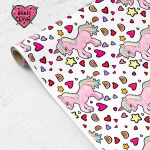 Unicorn Gift Wrap – Hand Drawn Unicorn Wrapping Paper – Cute Novelty Print Gift Wrap for Birthdays & Magical Gifts white