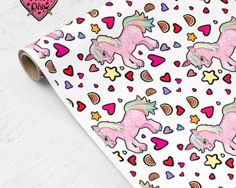 Unicorn Gift Wrap – Hand Drawn Unicorn Wrapping Paper – Cute Novelty Print Gift Wrap for Birthdays & Magical Gifts