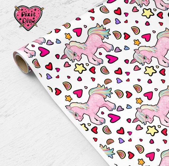 Unicorn Gift Wrap – Hand Drawn Unicorn Wrapping Paper – Cute Novelty Print Gift Wrap for Birthdays & Magical Gifts