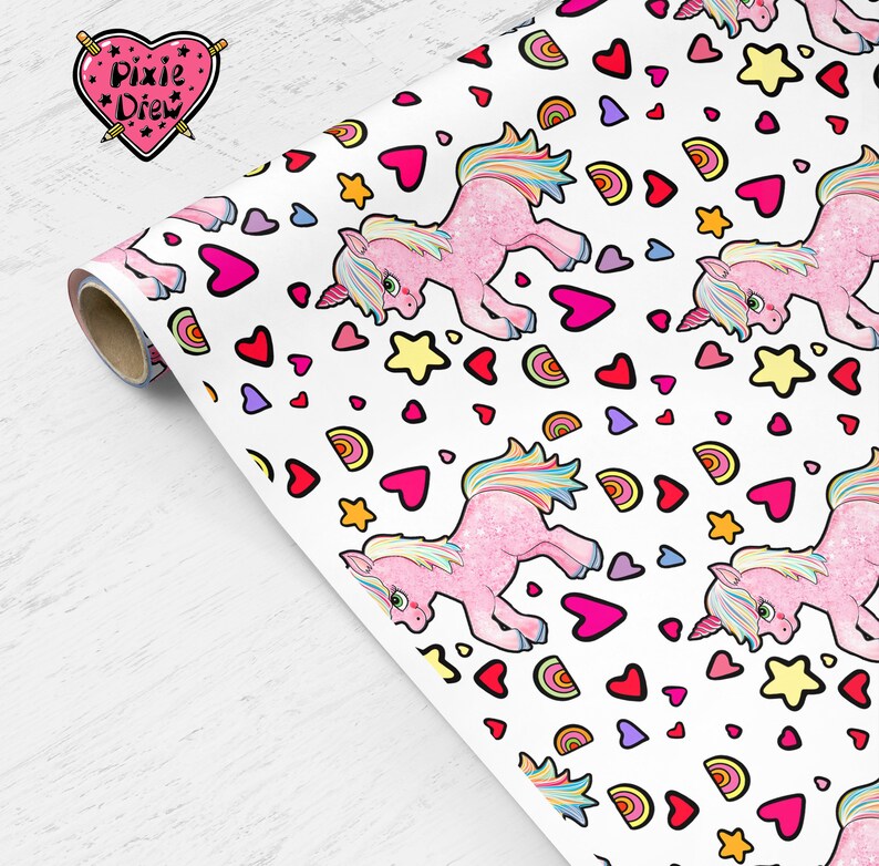Unicorn Gift Wrap – Hand Drawn Unicorn Wrapping Paper – Cute Novelty Print Gift Wrap for Birthdays & Magical Gifts white