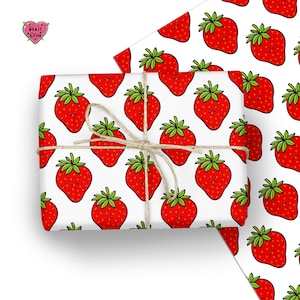 Strawberry Gift wrap, fruit wrapping paper,  smiling strawberries gift wrap, happy novelty print