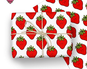 Strawberry Gift wrap, fruit wrapping paper,  smiling strawberries gift wrap, happy novelty print