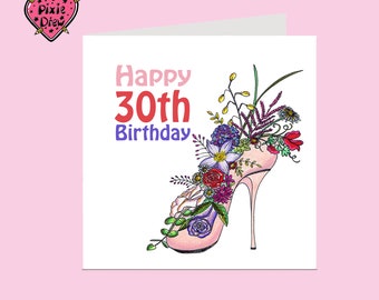 Happy 30th Birthday card, ladies 30th birthday greetings card, Age 30