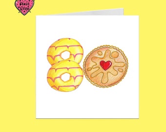 80th birthday card with British biscuits, party rings and jammy dodgers