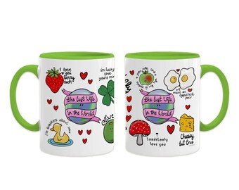 Wife mug with lots of punny  illustrations, valentines day or birthday gift for your wife