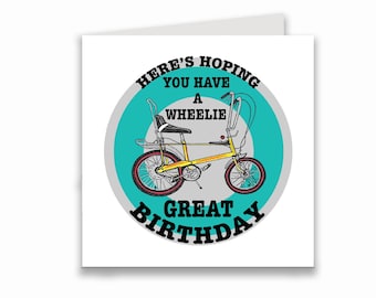 Chopper Bike Birthday Card, Hand Drawn Illustration