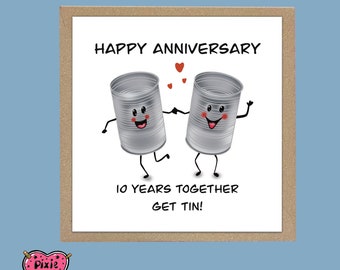 Tin Anniversary Card, Happy Tenth Anniversary Card With 2 Tins - Etsy