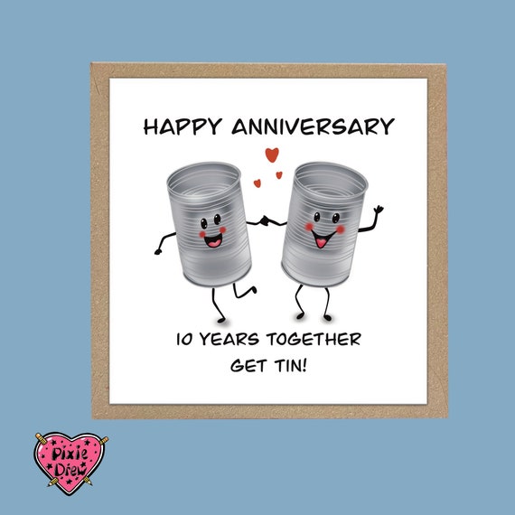 Tin Anniversary Card, Happy Tenth Anniversary Card With 2 Tins - Etsy