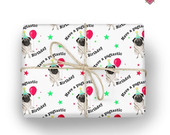 Pug wrapping paper, pug birthday wrap, gift wrap, dog gift wrap, dog wrapping paper, pugtastic gift wrap, pug dog.