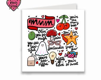 Hand Drawn Mum Card With Cute Pun Illustrations • Funny Mother’s Day Card • Cute Mum Birthday Card • Mom, Mother