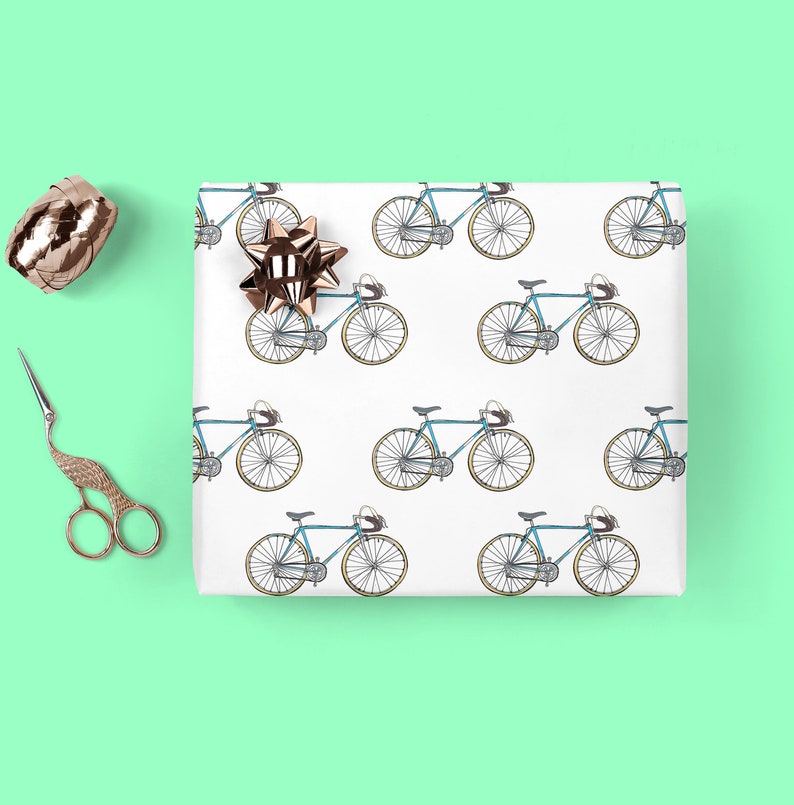 Bicycle Gift Wrap Bike Eco Wrapping Paper With Blue or Red Etsy UK