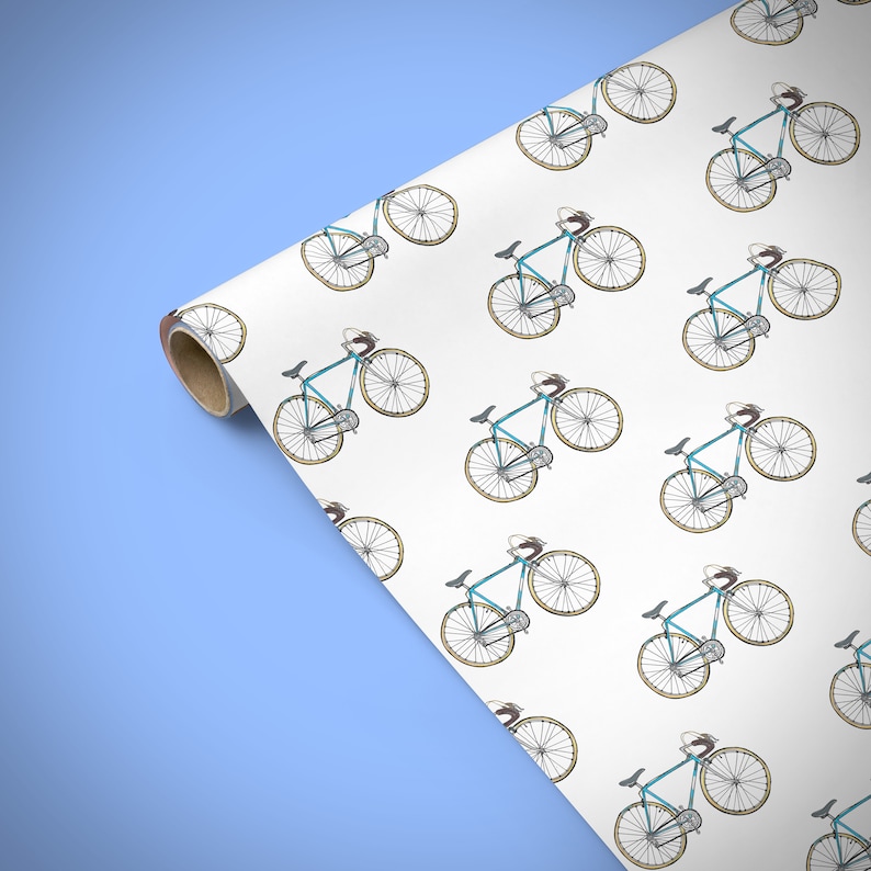 Bicycle Gift Wrap Bike Eco Wrapping Paper With Blue or Red Etsy UK