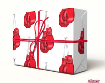 Boxing glove wrapping paper, boxer Gift wrap with red boxing gloves