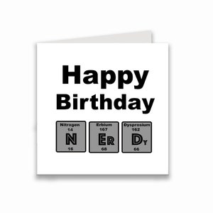 Nerdy birthday card with chemistry periodic table of elements for your science loving friends and family