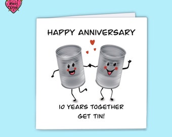 Tin Anniversary Card, Happy Tenth Anniversary Card With 2 Tins - Etsy