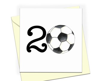 20th birthday card, Age 20 football card, Age 20 soccer card, card for him, card for her