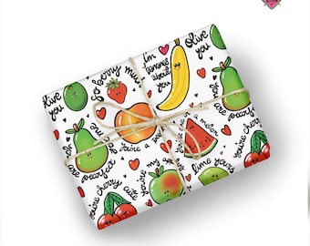 Punny Fruit Wrapping Paper, Valentine's Day Birthday Gift Wrap for the one you love