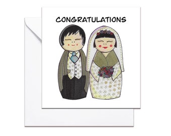 Kokeshi Doll  wedding card, congratulations on your marriage card, Mr and Mrs card for your wedding day