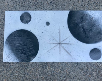 Reverse galaxy handmade spray paint poster