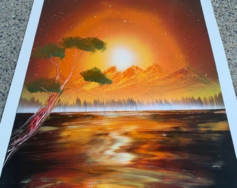 Glowing sunset handmade spray paint