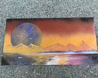 Planet sunset handmade spray paint poster