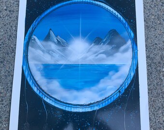 Blue mountain dream catcher handmade spray paint poster