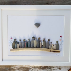 pebble art family picture gift,large family framed,Anniversary family present,Christmas gift,family 20, family unique custom order,gift mom