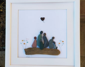 pebble art family picture gift, Family6 framed, family  five framed, anniversary gift,Mother s Day gift, housewarming gift,Family uniqu gift