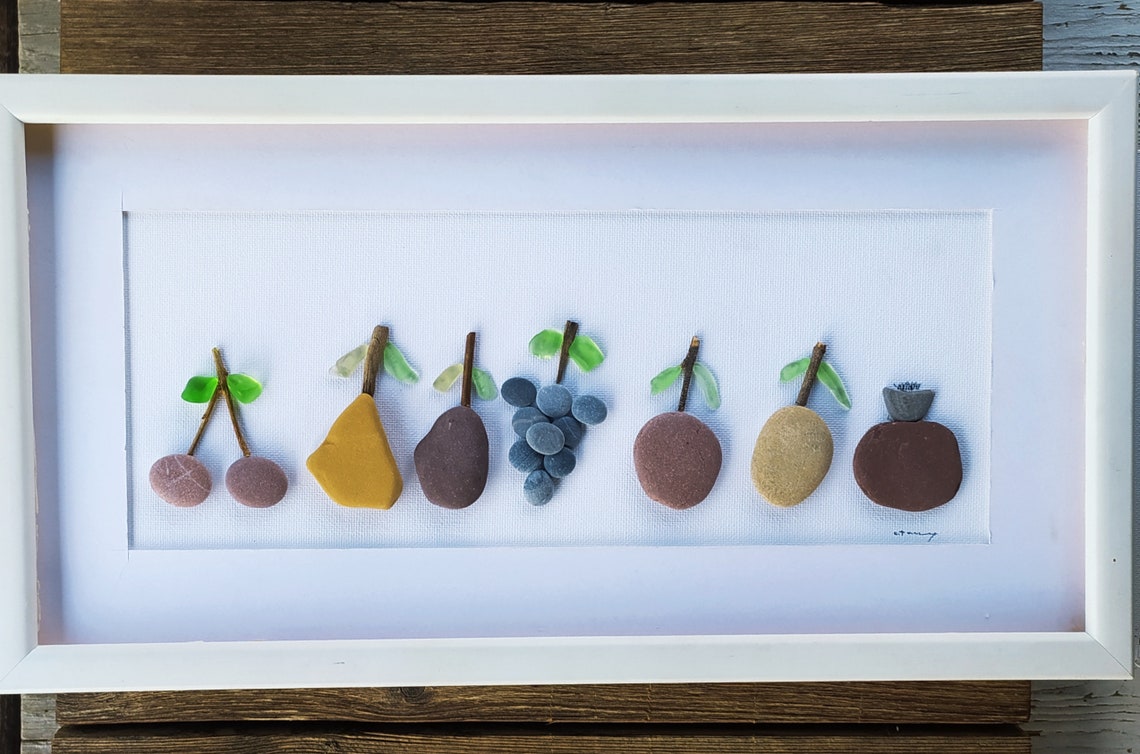 Pebble Art Fruit Picture Fruit Pebble Art Framed Fruit Wall Etsy
