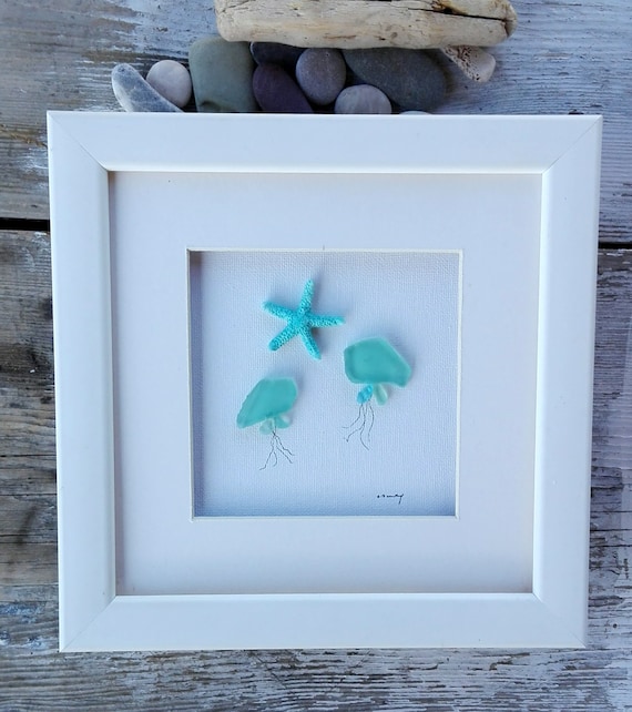 Pebble art sea glass art sea glass picture beach art Etsy