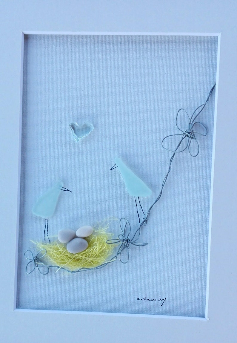 new home home decor Birds family housewarming gift Pebble art birds Anniversary gift birds nest