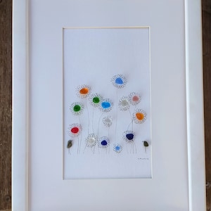 flowers sea glass picture, framed flowers sea glass, birthday gift,unique home decor, picture flowers, anniversary gift,new home gift, house