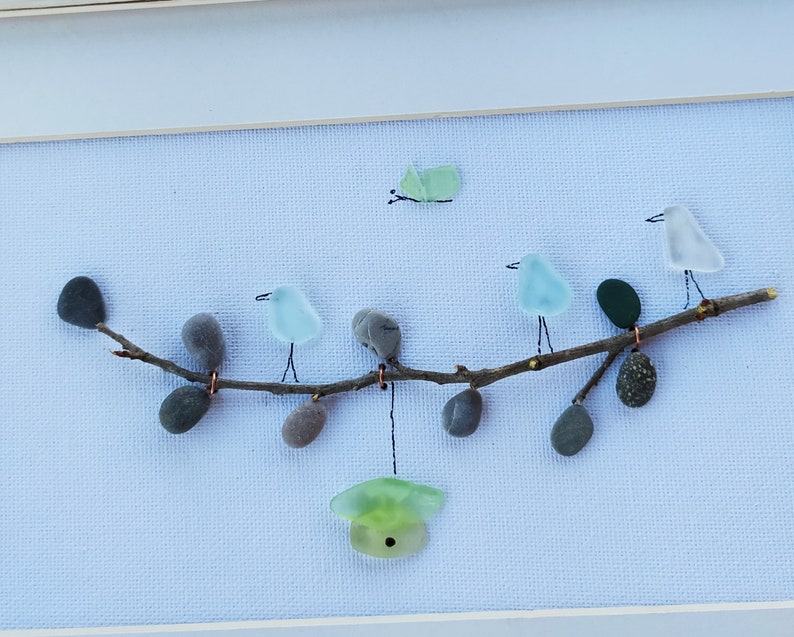 Pebble art birds birds art birds sea glass birds wall art Etsy