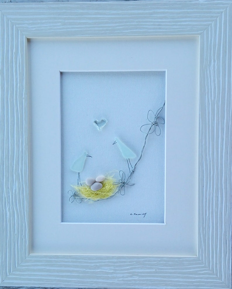 new home home decor Birds family housewarming gift Pebble art birds Anniversary gift birds nest