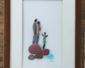 family pebble art picture gift,Anniversary unique, family4,Mother s Daygift,personalized family gift, pebble art,Family of 4 pebble art