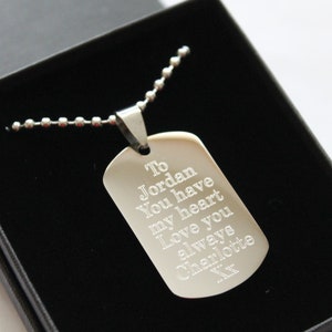 Mens Personalised Dog Tag Necklace Pendant ENGRAVED With Any Message Customised Birthday Christmas Anniversay Gifts