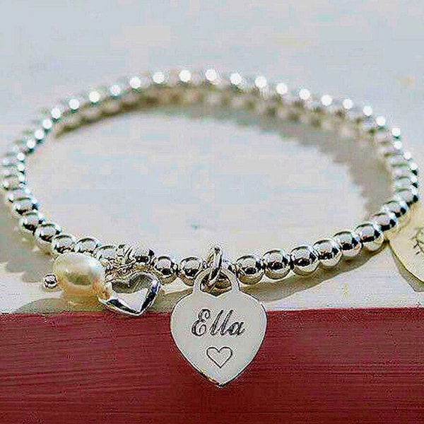 Personalised Engraved Silver Ball Bracelet Gifts For Mum Nana Sister Daughter Loved Ones Birthday Mothers Day Jewellery Gifts Boxed