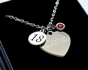 Personalised ENGRAVED 16th 18th 21st 30th 40th 50th 60th Birthday Gifts Necklace Pendant Birthstone Charm Customized Jewellery Gift Boxed