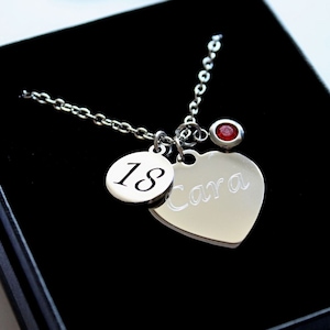 Personalised ENGRAVED 16th 18th 21st 30th 40th 50th 60th Birthday Gifts Necklace Pendant Birthstone Charm Customized Jewellery Gift Boxed