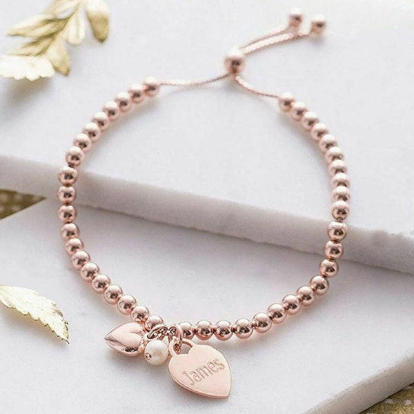 Bracelet coulissant personnalisé en or rose, cadeaux gravés pour maman, grand-mère, soeur, fille, anniversaire, fête des mères, êtres chers, dans un coffret cadeau