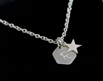 Personalised ENGRAVED Necklace Pendant Any Initial Letter Star Charm Customized Jewellery Gift Boxed Birthday Gifts