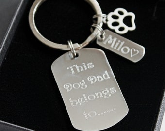 This Dog Dad Belongs To Keyring Personalised Engraved Gifts Paw Charm Pet Lovers Dog Dad Pet Owners Fathers Day