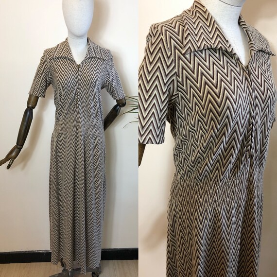 1930’s Original Vintage Day Dress Wool Size UK 12/