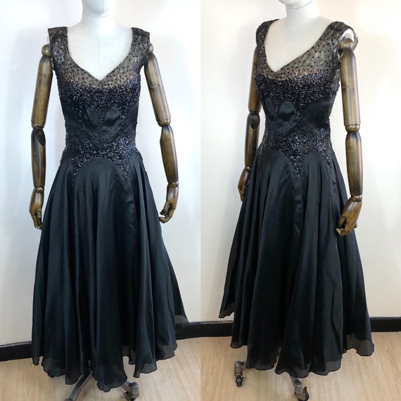 1950’s Original Vintage Black Sequin Ballgown Silk